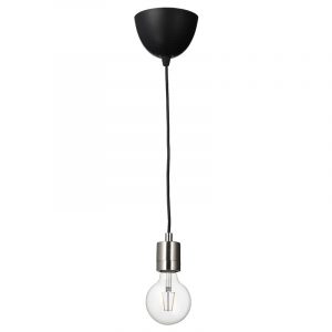 LUNNOM/SKAFTET подвесной светильник с лампочкой, никелированный/шарообразный прозрачный - 694.944.24