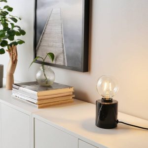 MARKFROST/LUNNOM настольная лампа с лампочкой, мрамор черный/шарообразный прозрачный - 594.944.48