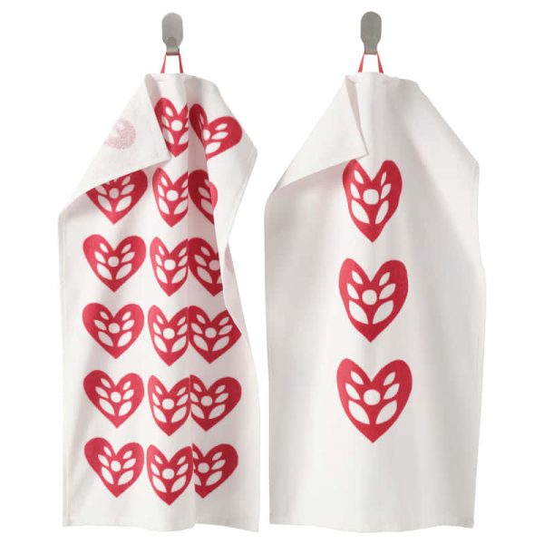 VINTERFINT полотенце, 40x70 см, орнамент «сердечки» белый/красный - 905.305.47
